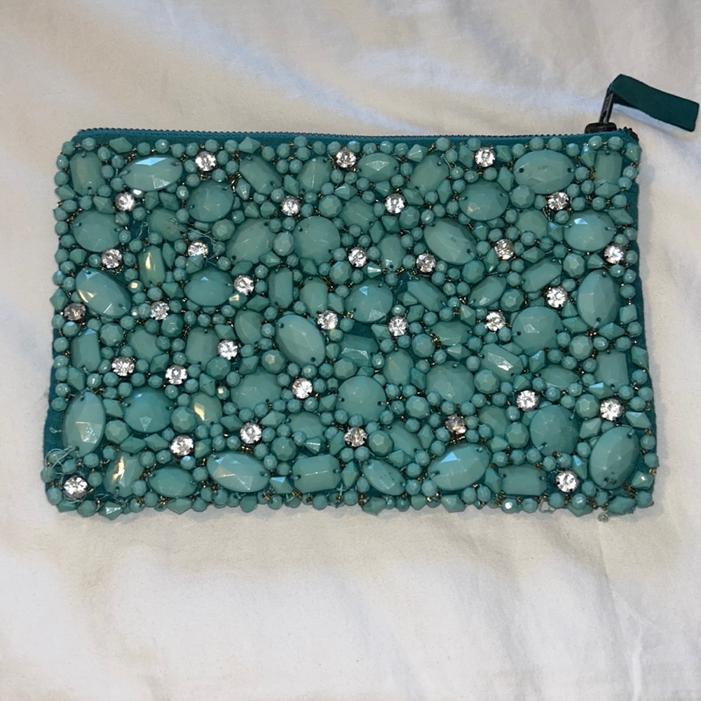 Teal Vintage beaded clutch